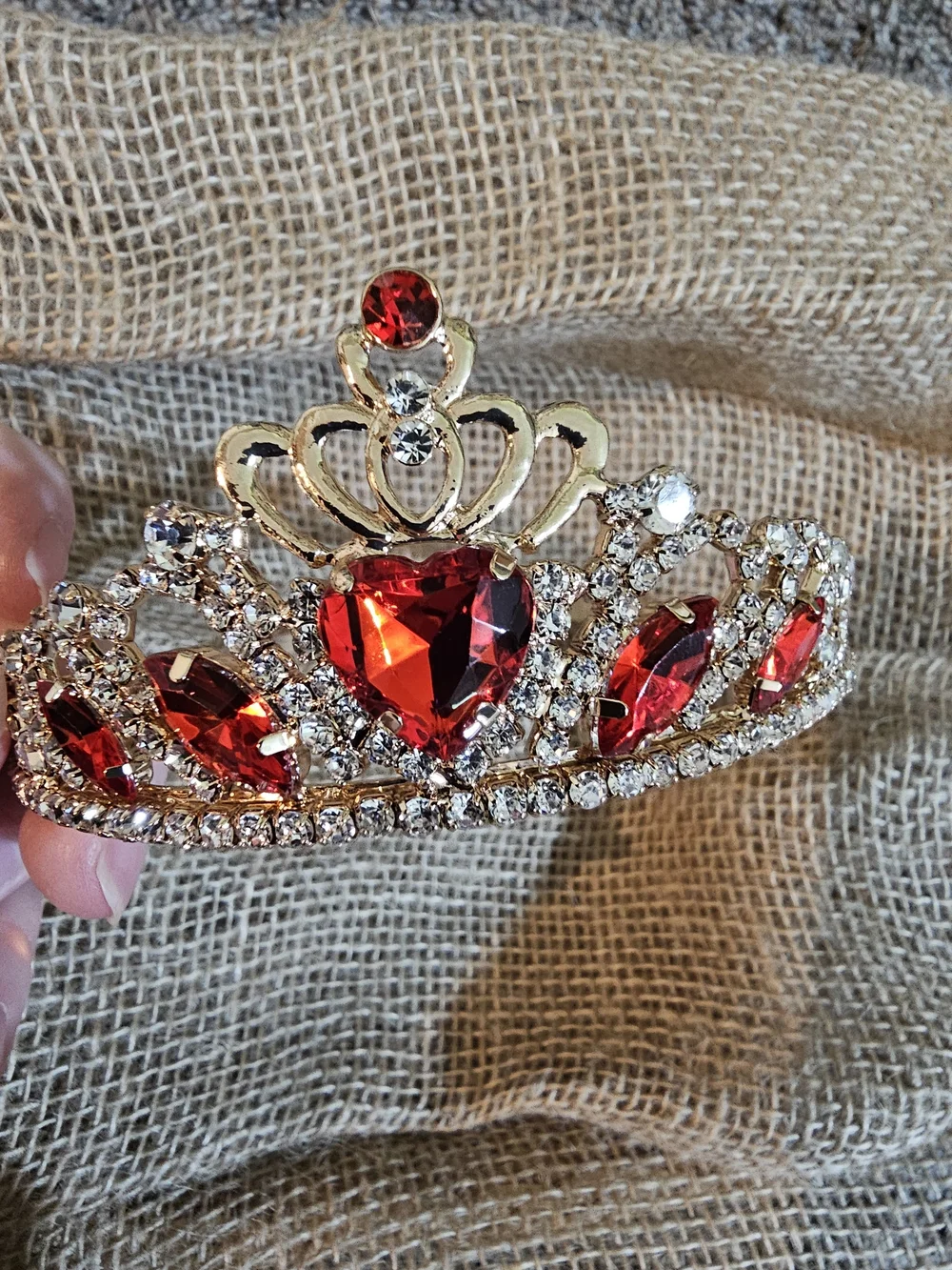Red Gemmed Gold Tiara Crown